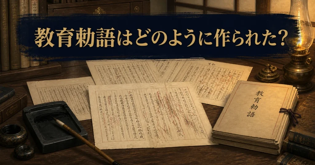 教育勅語の起草から発布までの流れを解説するアイキャッチ画像