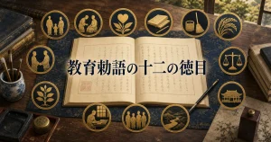 教育勅語に書かれた十二の徳目を解説するアイキャッチ画像