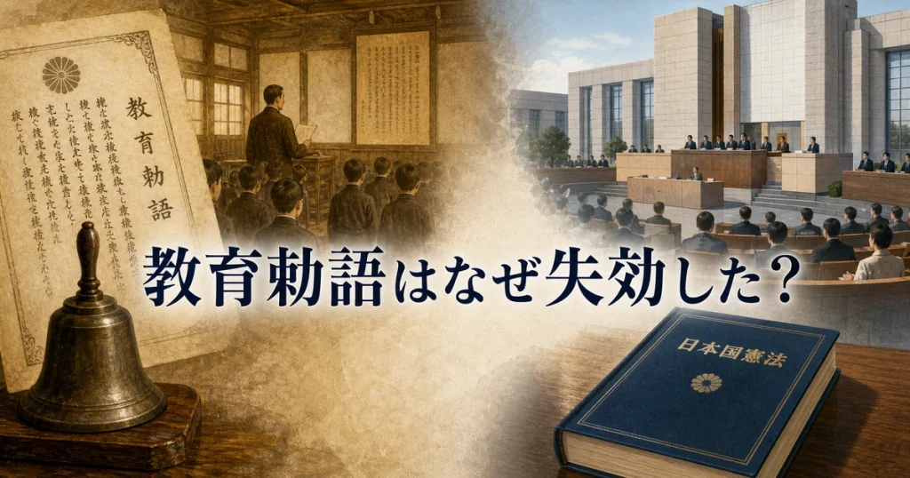 教育勅語の失効と1948年の国会決議を解説するアイキャッチ画像